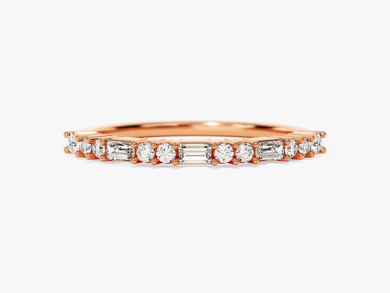 Stunning 0.20 CT Round & Baguette Moissanite Stones Half Eternity Wedding Bands 4
