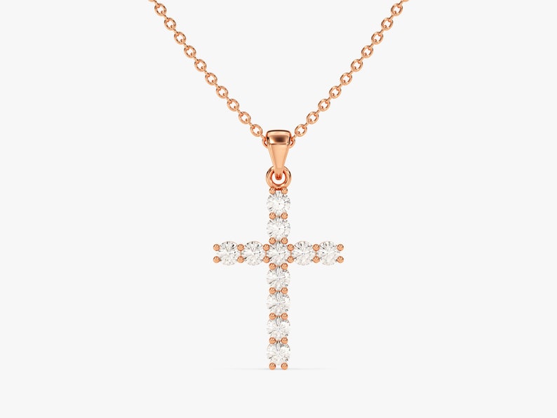 0.30 TCW Round Moissanite Diamond Cross Pendant Necklace in Solid Gold 4
