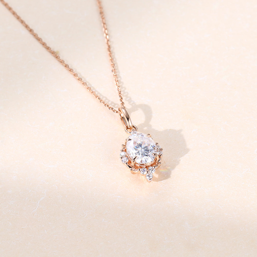 2.10 CT Oval Moissanite Diamond Cluster Pendant Necklace in Solid Gold 3