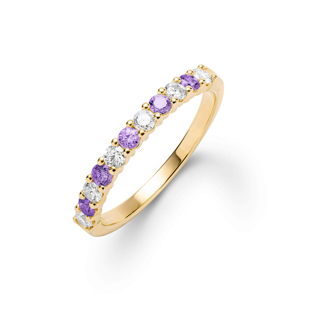0.15 CT Round Amethyst Lab Made Diamond- February Birthstone Wedding Band 1