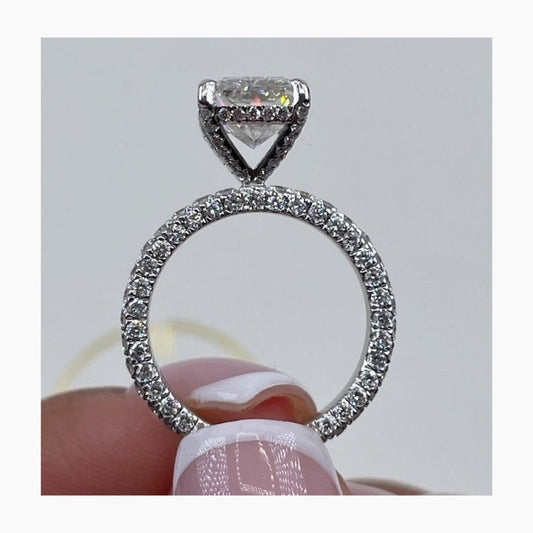 Classic 2.10 CT Radiant Moissanite Engagement Ring with Three Side Pave Design 2