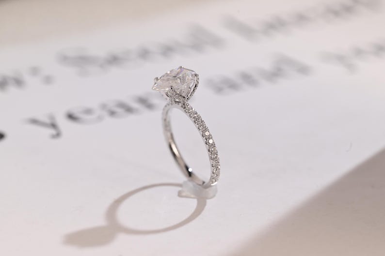 Stunning 1.0 - 2.0 CT Pear Moissanite Engagement Ring with Pave Design 7