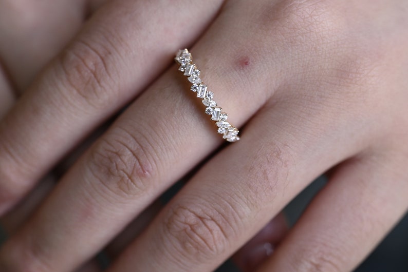 Stunning 0.3 TCW Round, Marquise & Emerald Moissanite Stones Half Eternity Wedding Band 4