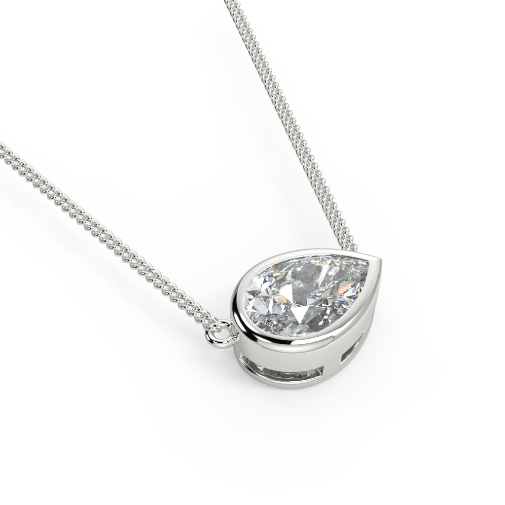 1.0 CT East West Pear Moissanite Diamond Bezel Pendant Necklace in Solid Gold 6