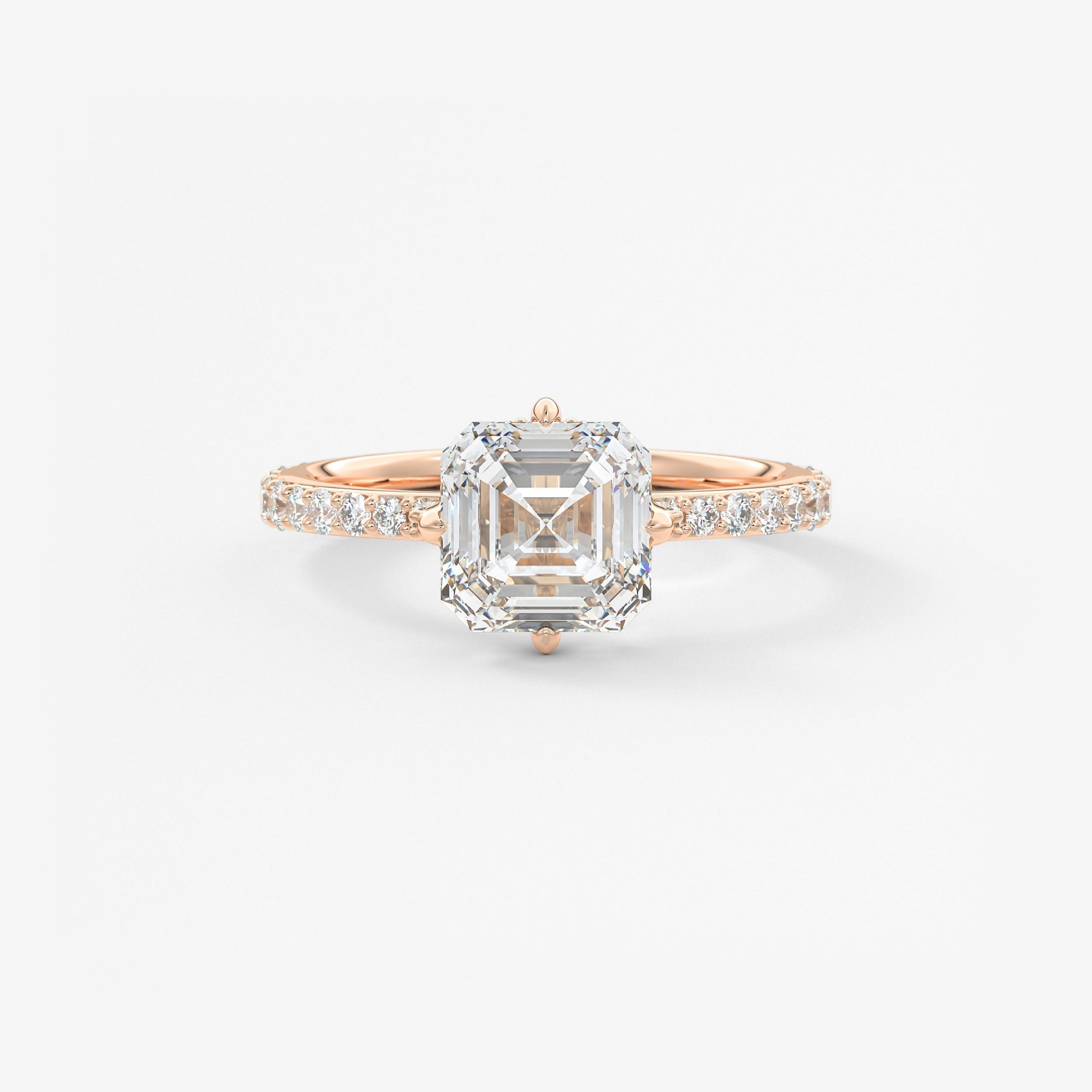 Asscher Hidden Halo Pave Lab Grown Diamond Engagement Ring