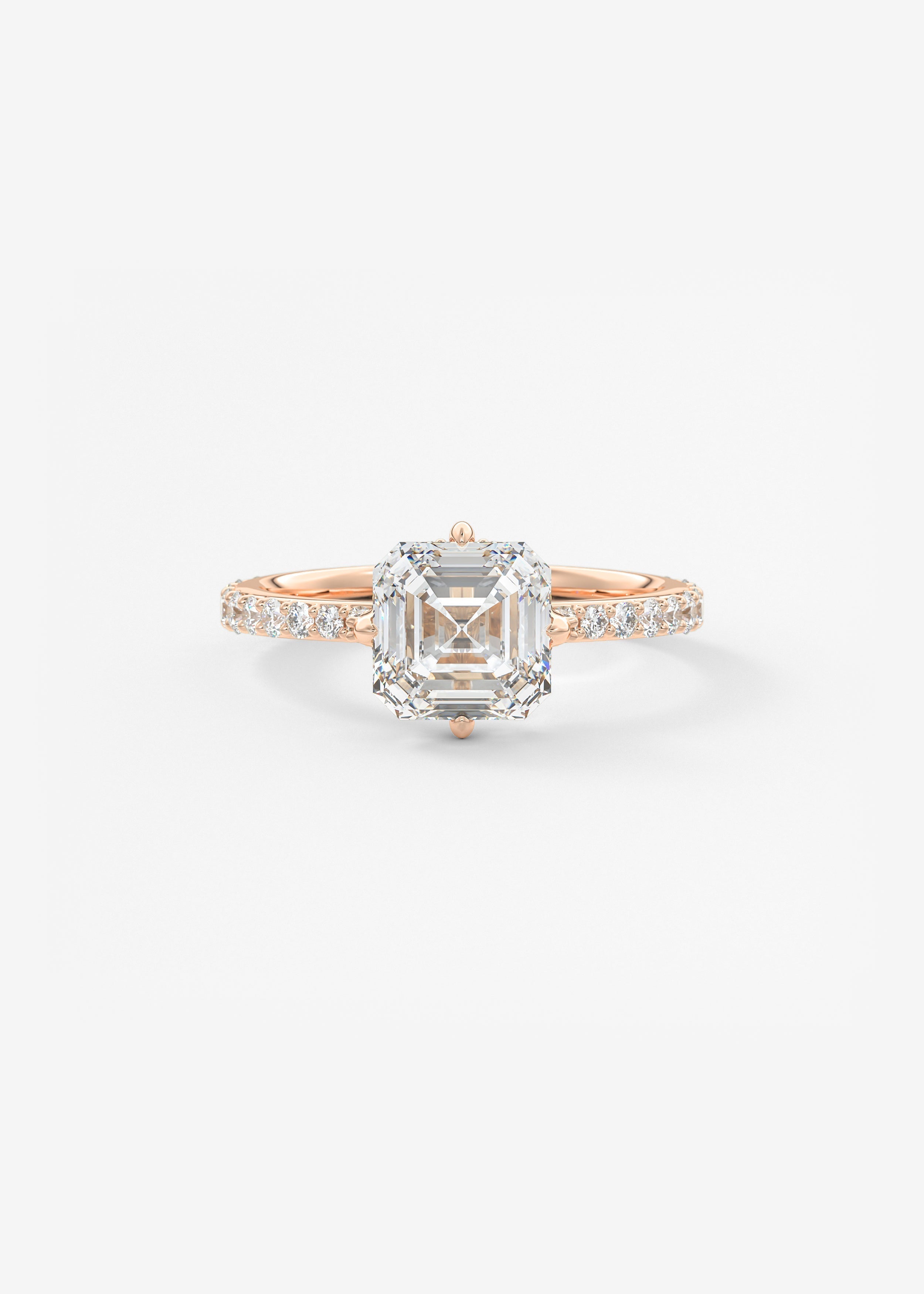 Asscher Hidden Halo Pave Lab Grown Diamond Engagement Ring