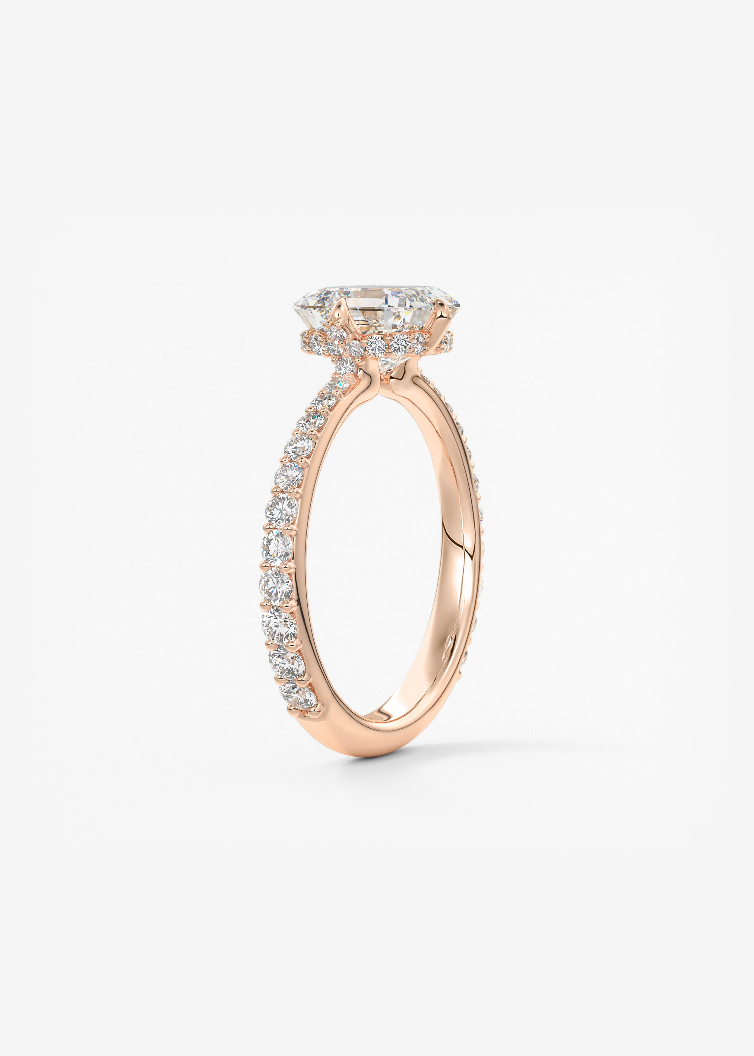 Asscher Hidden Halo Pave Lab Grown Diamond Engagement Ring