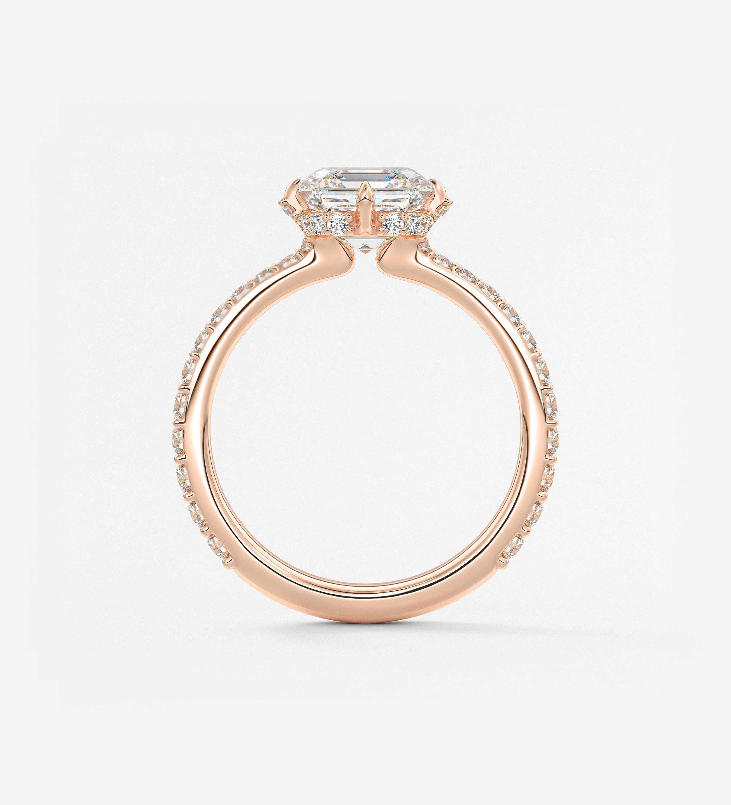 Asscher Hidden Halo Pave Lab Grown Diamond Engagement Ring