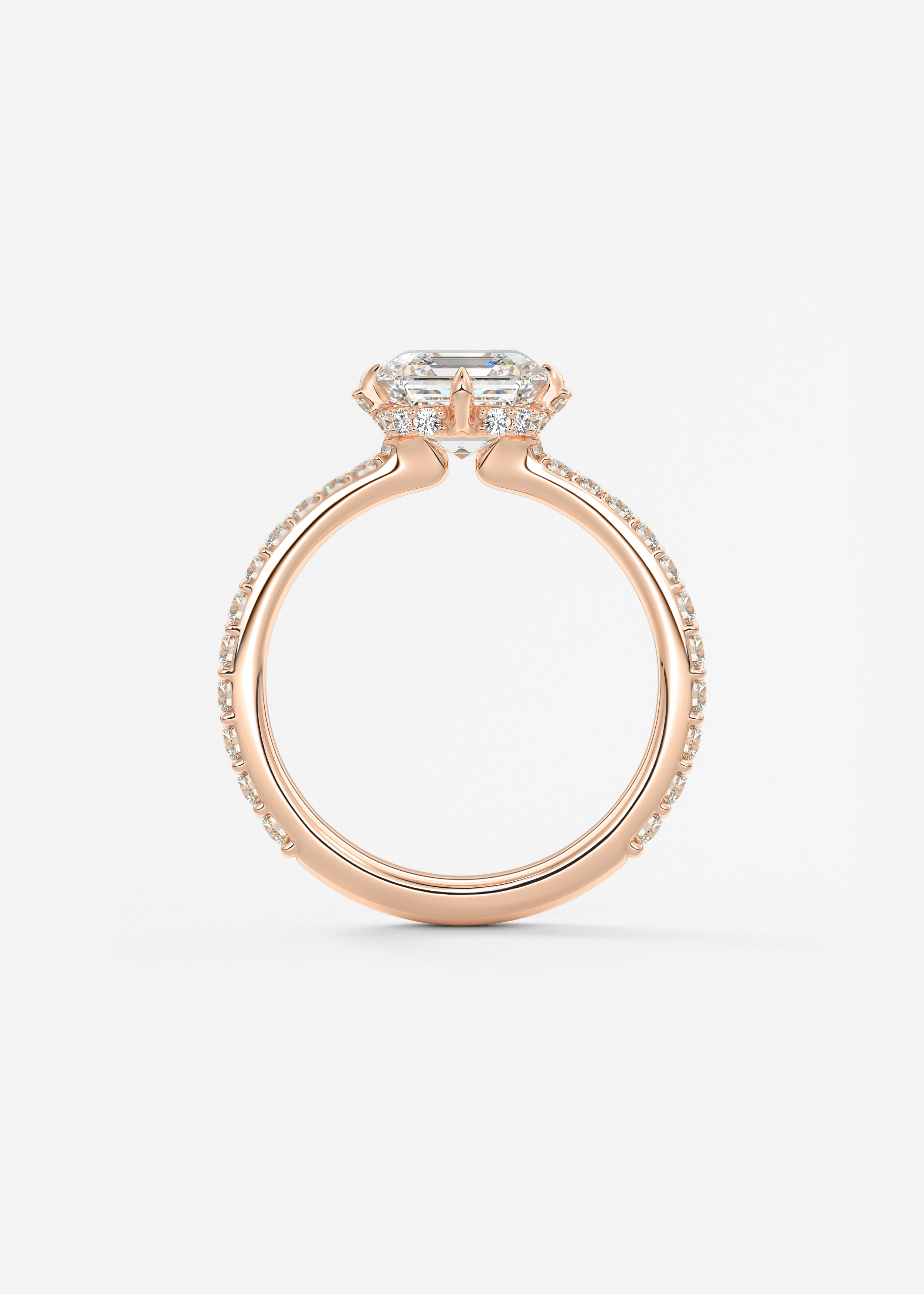 Asscher Hidden Halo Pave Lab Grown Diamond Engagement Ring