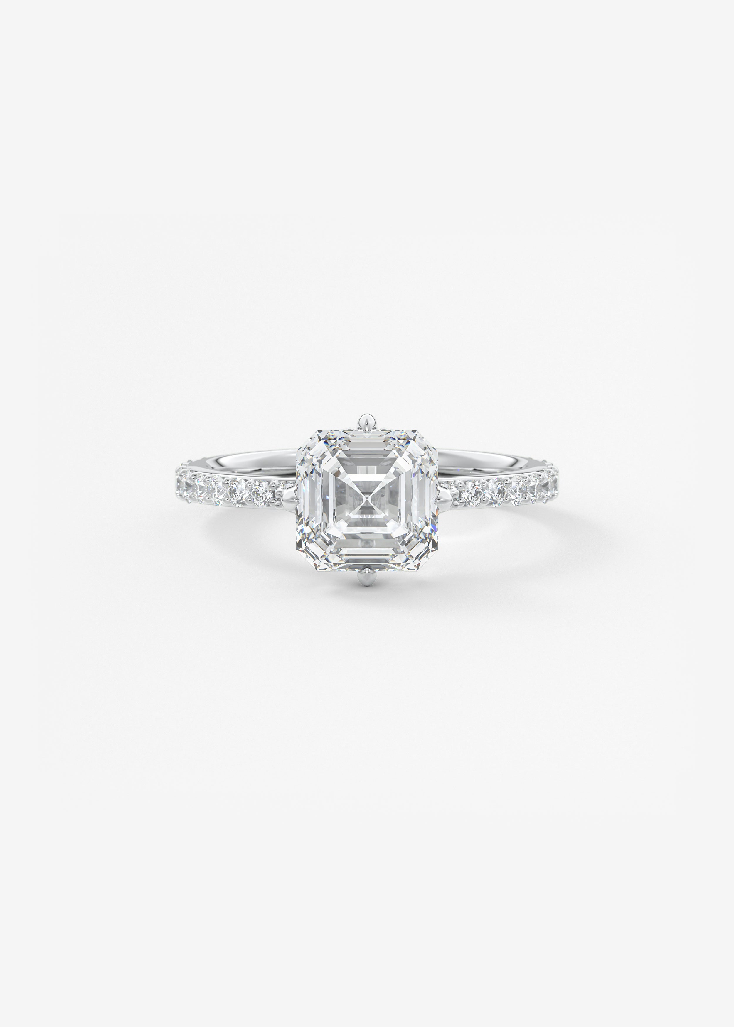 Asscher Hidden Halo Pave Lab Grown Diamond Engagement Ring