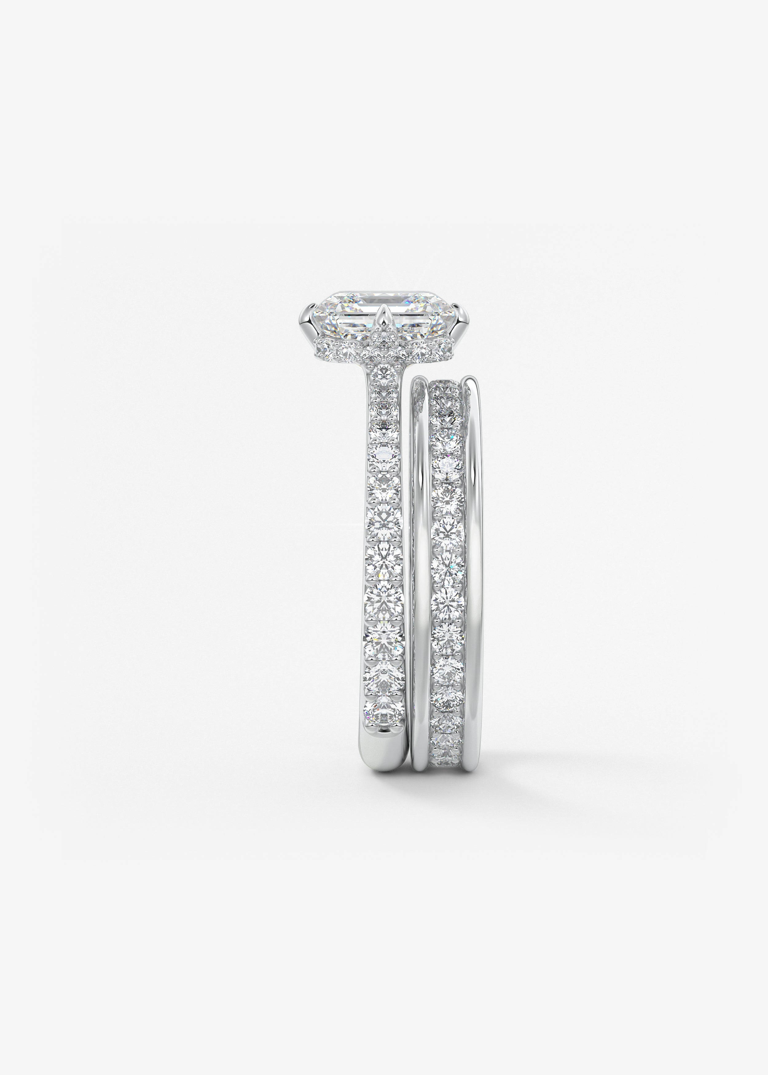 Asscher Hidden Halo Pave Lab Grown Diamond Engagement Ring