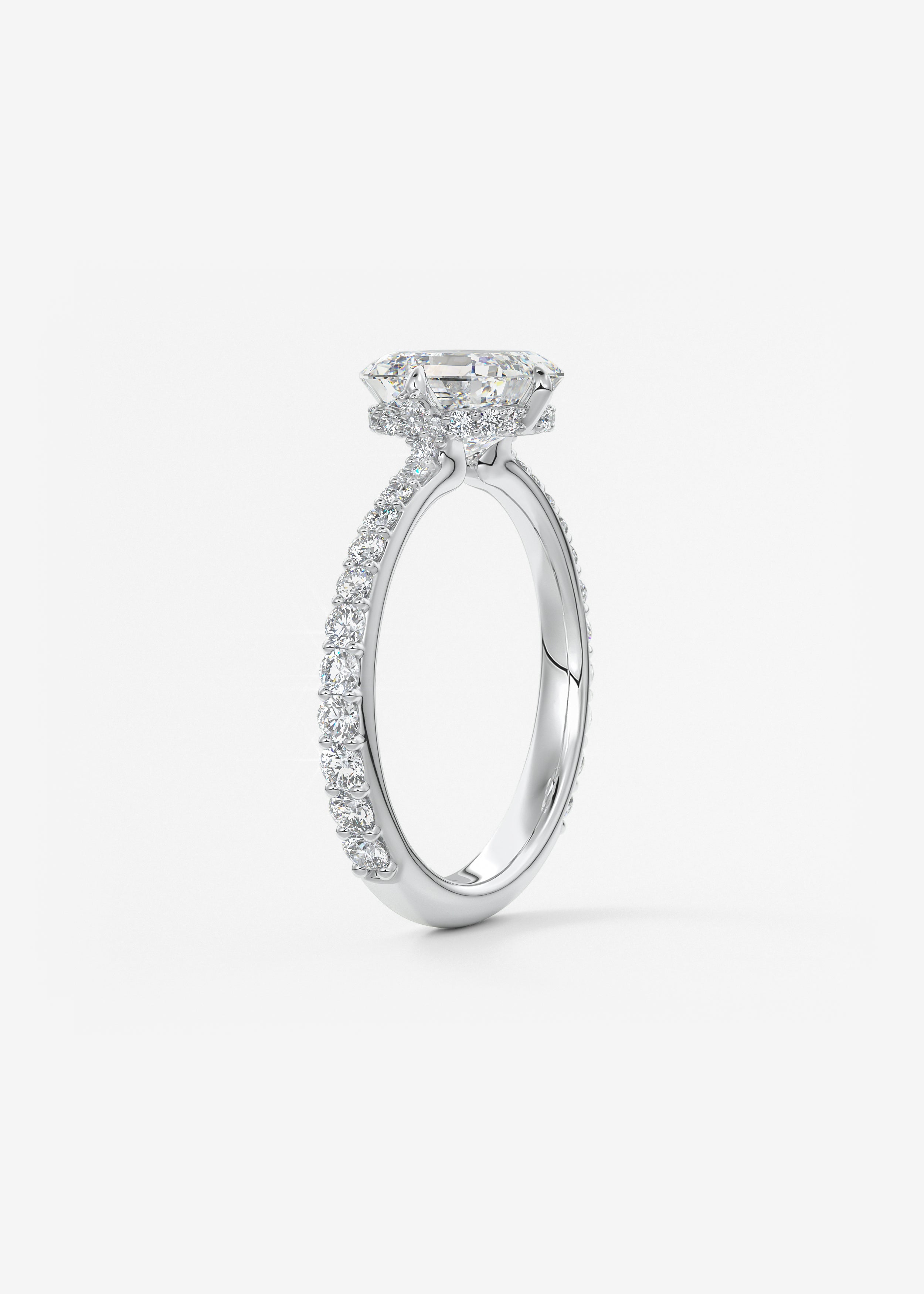 Asscher Hidden Halo Pave Lab Grown Diamond Engagement Ring