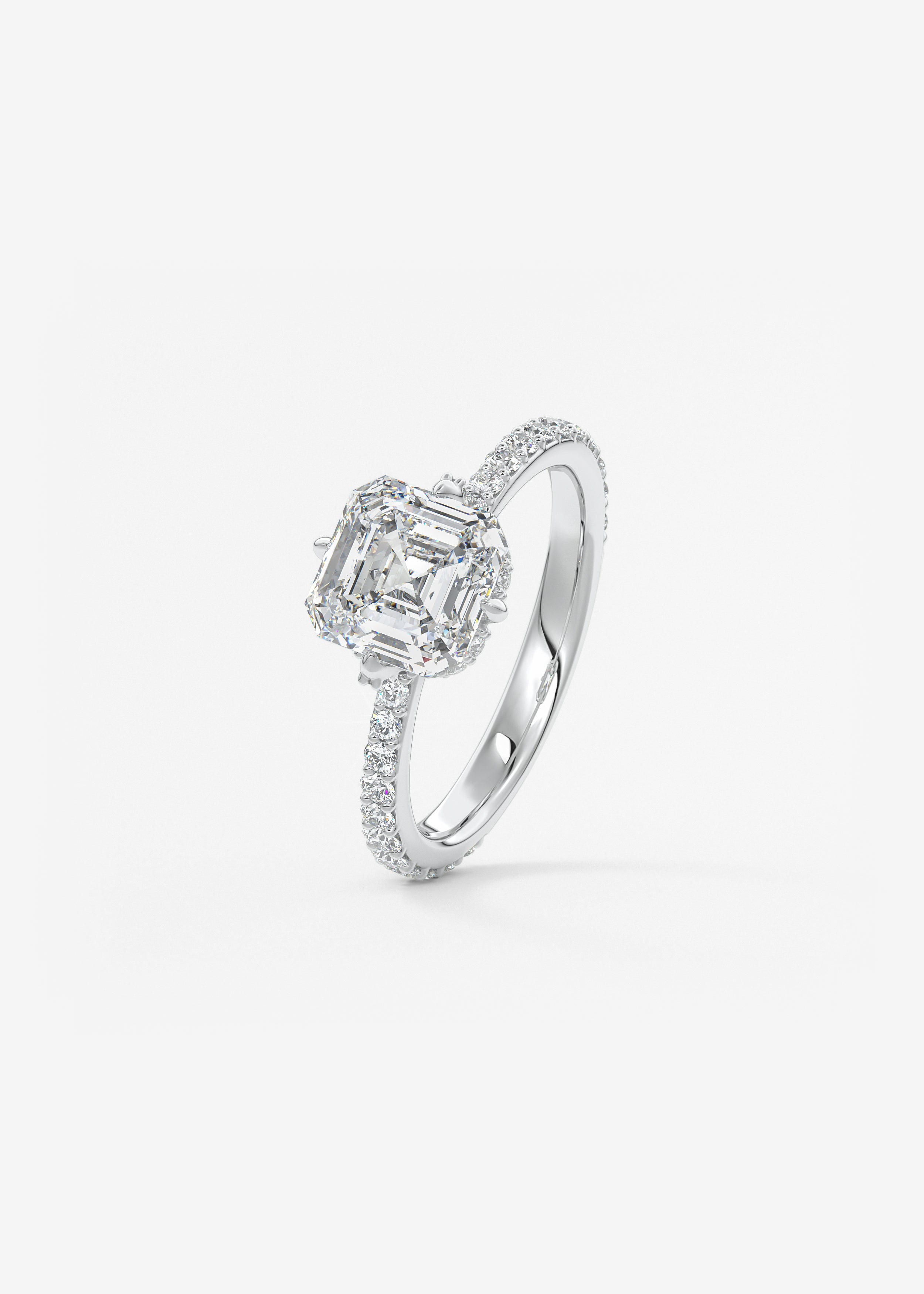 Asscher Hidden Halo Pave Lab Grown Diamond Engagement Ring
