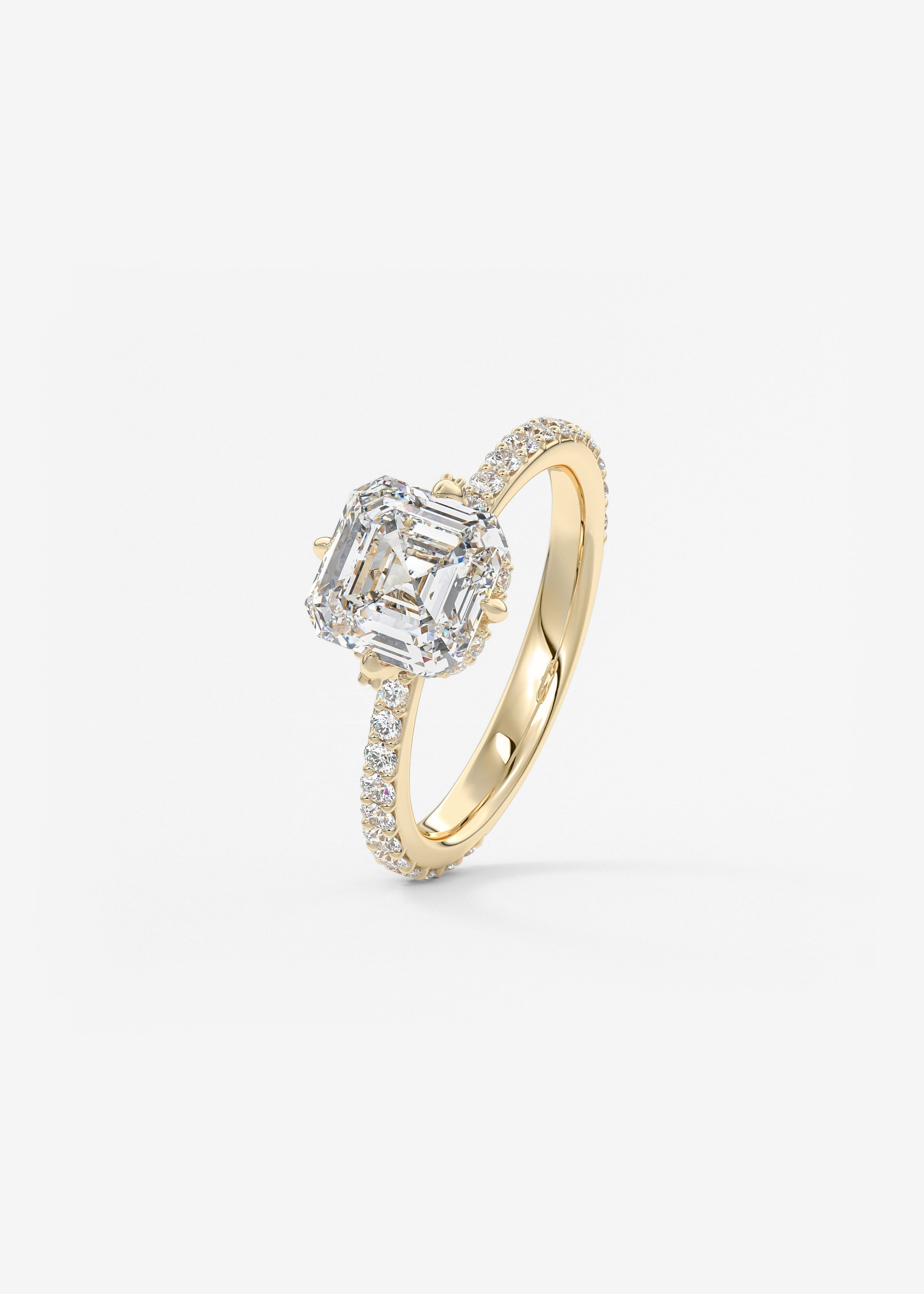 Asscher Hidden Halo Pave Lab Grown Diamond Engagement Ring