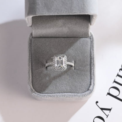 Stunning 1.0 - 2.0 CT Emerald Moissanite Engagement Ring with Pave and Halo Design 10