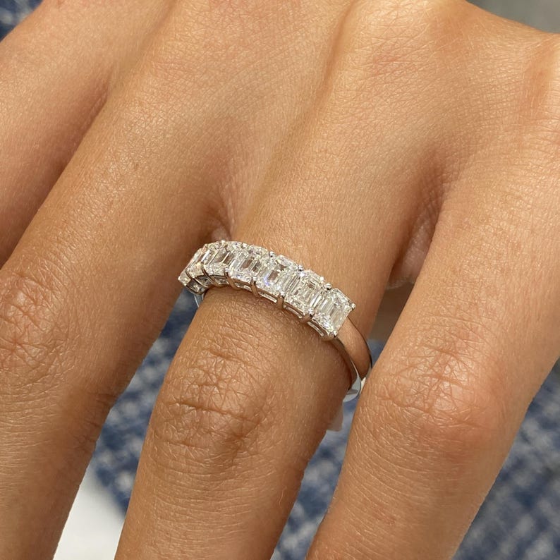 Stunning 1.46 CT Emerald Moissanite Stones Half Eternity Wedding Bands 2