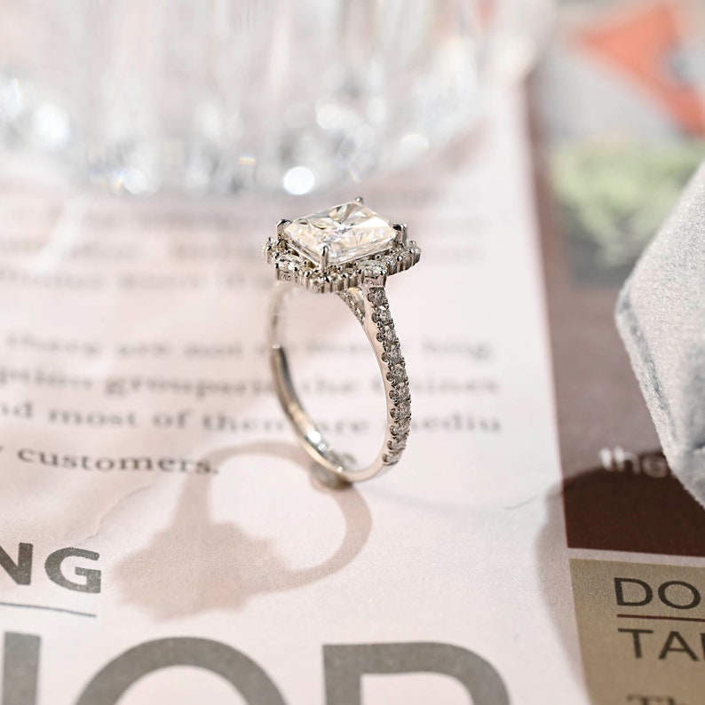 Stunning 3.0 CT Radiant Moissanite Engagement Ring with Halo & Pave Design 2