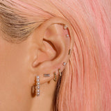 1.0 TCW Round Cut Moissanite Second Hole Teeny  Huggies Earrings in Gold 5