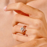 1.50 CT Round Cut Moissanite Cluster Bridal Ring Set with Round & Marquise Curved Wedding Bands 5