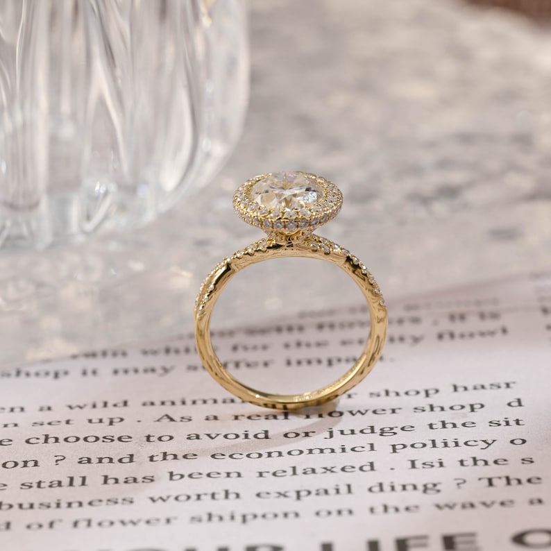 Stunning 3.0 CT Oval Moissanite Engagement Ring with Halo & Pave Design 8