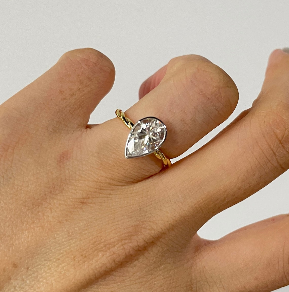 Stunning 3.0 CT Pear Moissanite Engagement Ring with Bezel Design 7