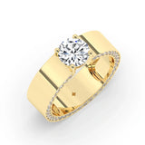 Stunning 1.0 CT Round Moissanite Men's Wedding Band with Solitaire & Hidden Diamond Design 1
