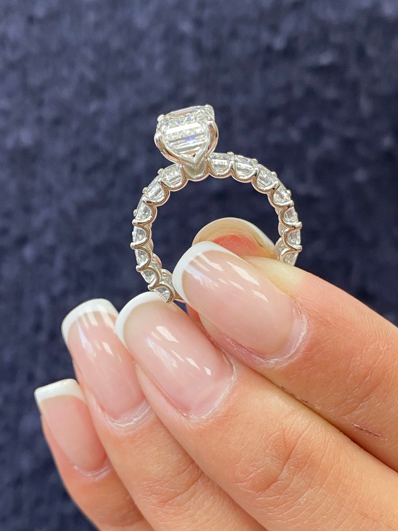 Stunning 2.0 CT Emerald Cut Moissanite Engagement Ring with Pave Design 7