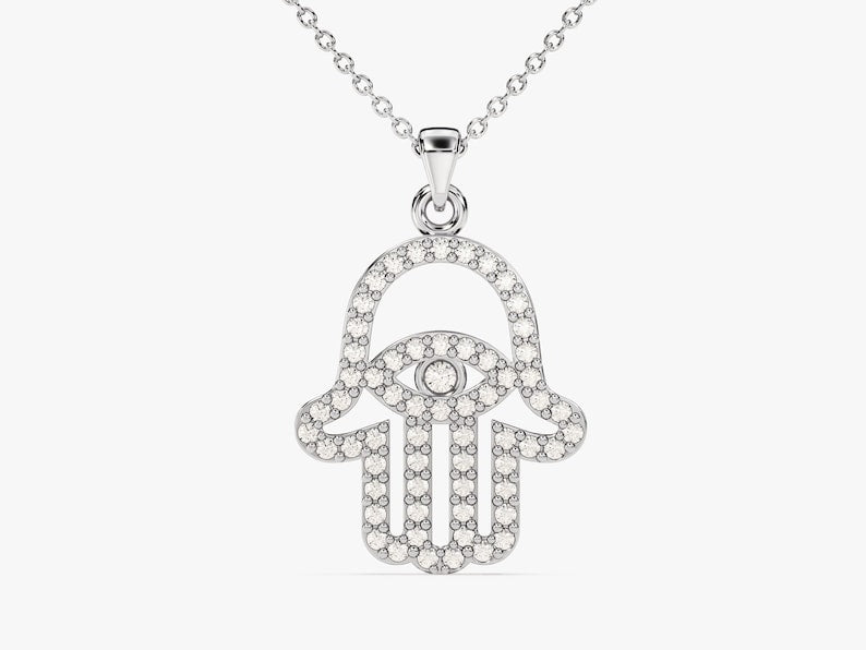 0.05 CT Round Moissanite Diamond Evil Eye Pendant Necklace in Solid Gold 2