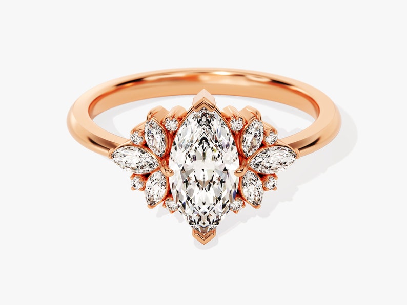 Stunning 1.0-1.50 CT Marquise Moissanite Engagement Ring with Cluster Design 5