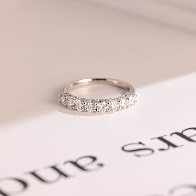 Stunning 0.2 TCW Round Moissanite Stones Half Eternity Wedding Bands 1