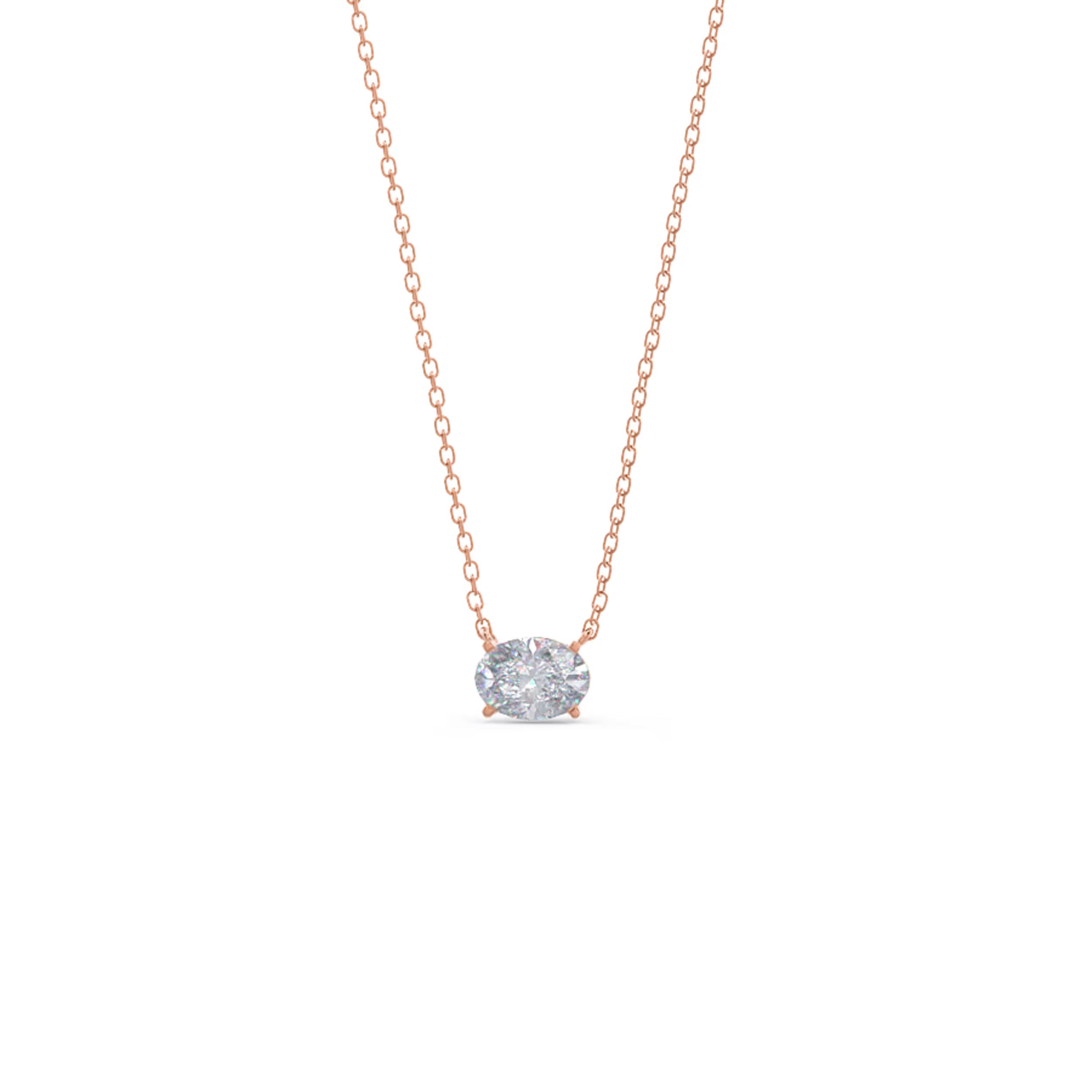 1.0 CT East West Oval Cut Moissanite Diamond Solitaire Pendant Necklace in Solid Gold 4