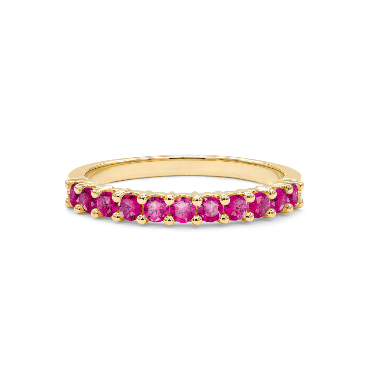 1.1 TCW Round Ruby Lab Made Diamond- July Birthstone Half Eternity Wedding Band 5