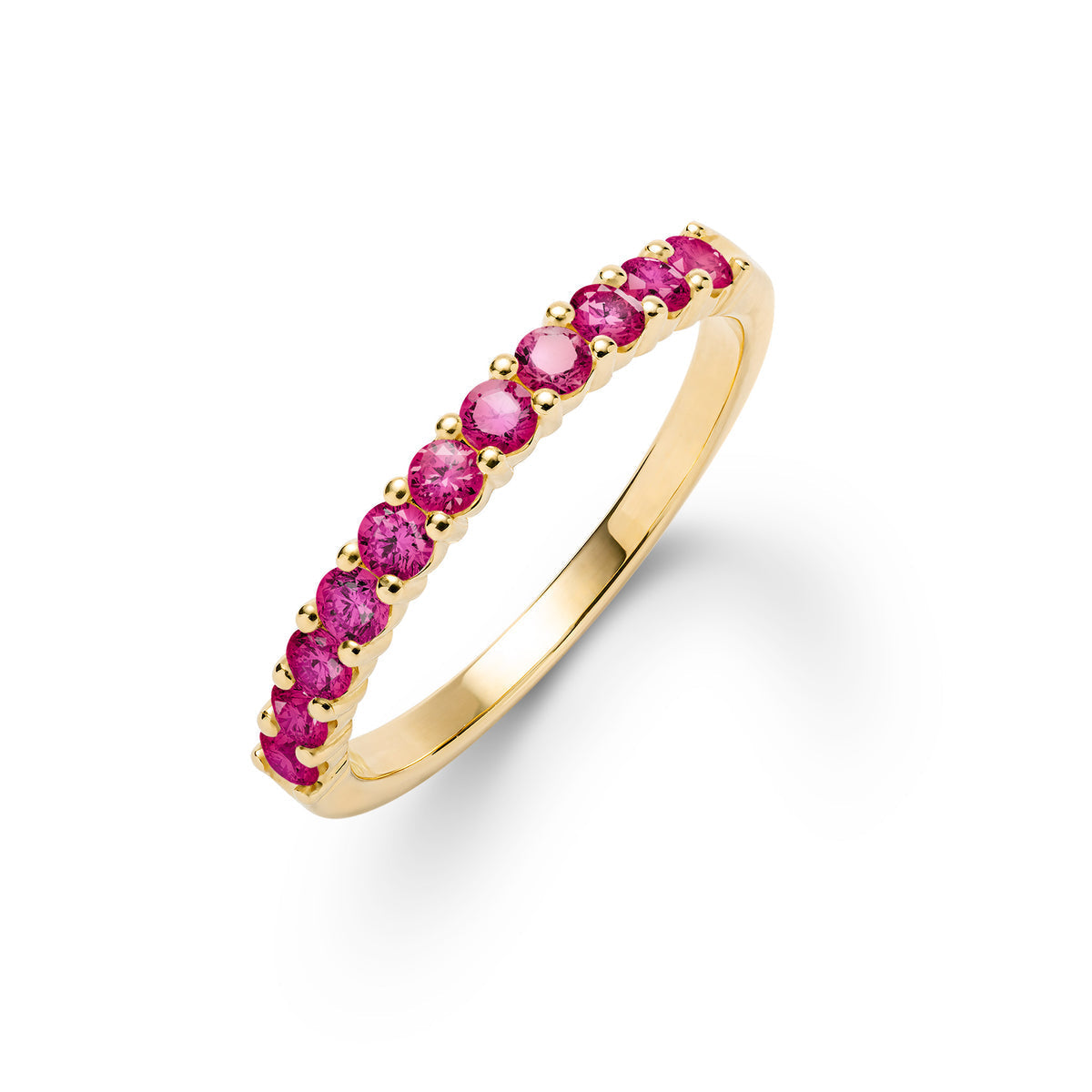 1.1 TCW Round Ruby Lab Made Diamond- July Birthstone Half Eternity Wedding Band 1
