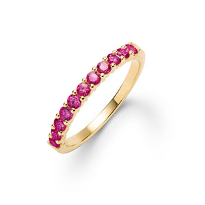 1.1 TCW Round Ruby Lab Made Diamond- July Birthstone Half Eternity Wedding Band