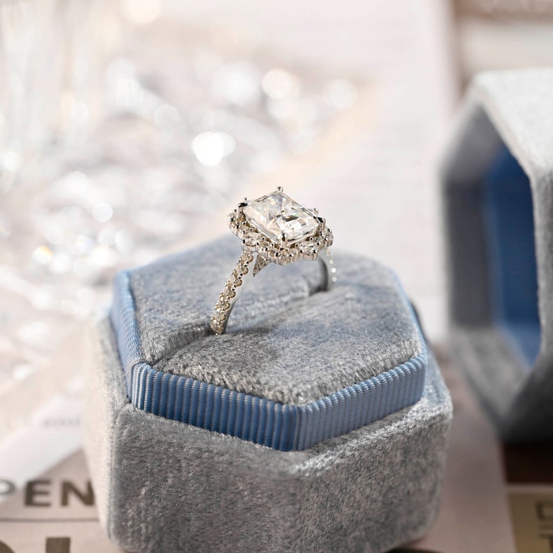 3.0 CT Radiant Shaped Moissanite Engagement Ring With Cluster Pave Accents 7