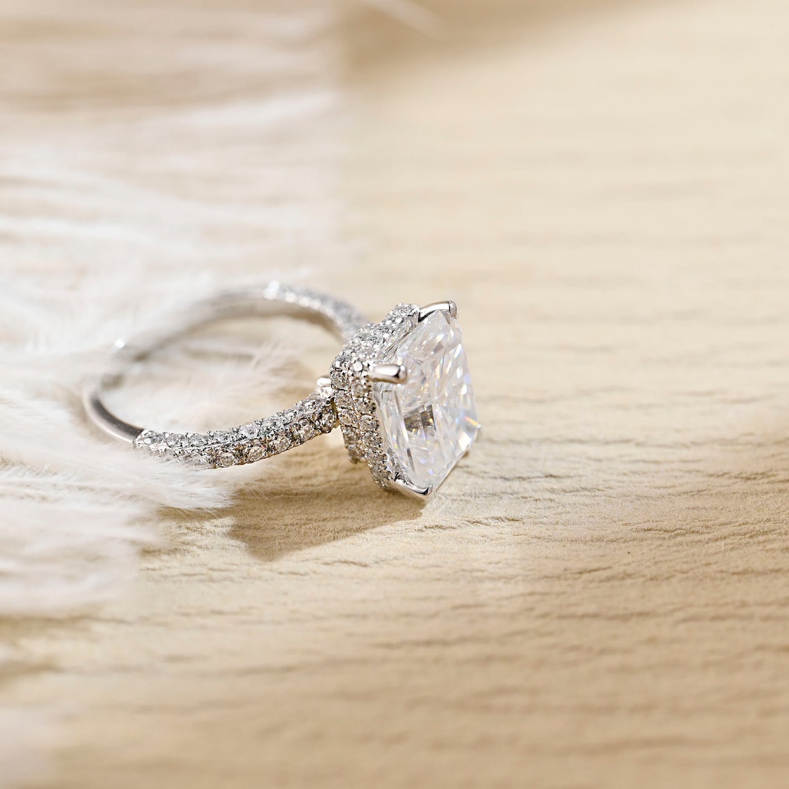 Stunning 3.0 CT Radiant Moissanite Engagement Ring with Pave & Hidden Halo Design 7