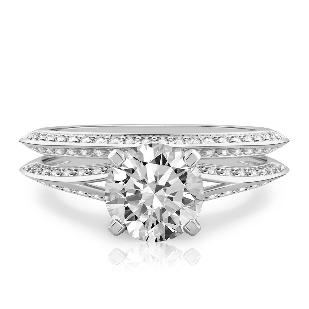 Stunning 1.0- 2.0 CT Round Moissanite Engagement Ring with Split Shank Pave Design 2