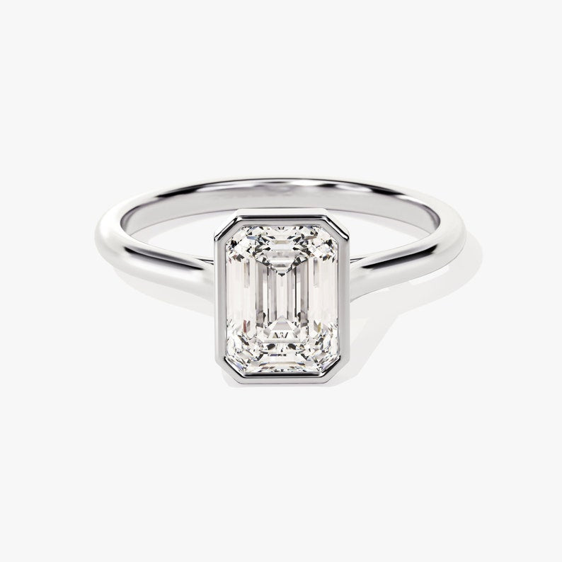 Stunning 1.0-2.0 CT Emerald Moissanite Engagement Ring with Bezel Design 4