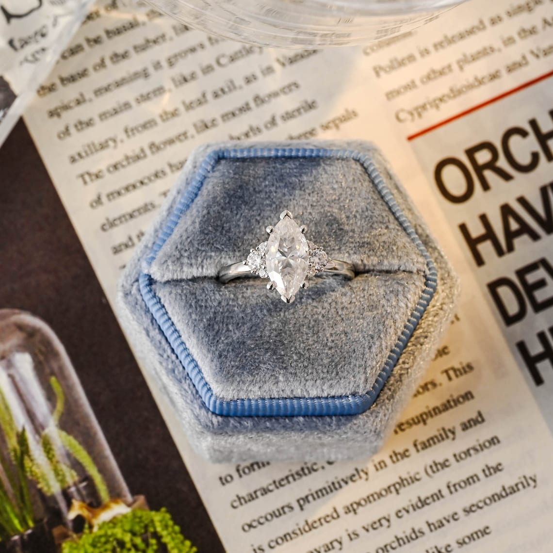 Stunning 3.0 CT Marquise Cut Moissanite Engagement Ring with Cluster Design 7