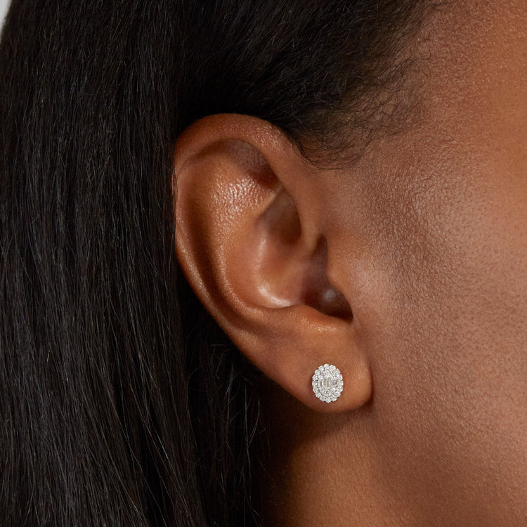 2.0 TCW Round & Baguette Cut Moissanite Cluster Studs Earrings in Gold 2