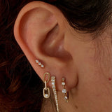 0.10 TCW Round Cut Moissanite Lined Up Drop Earrings in Gold 2