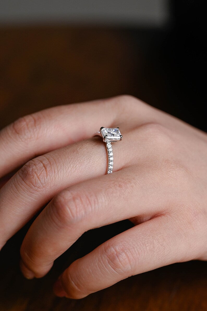 Stunning 1.0 - 2.0 CT Radiant Moissanite Engagement Ring with Pave Design 6