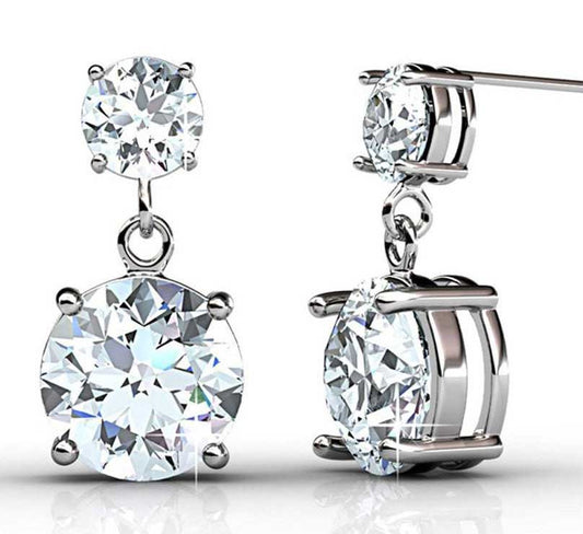 Round Cut Cubic Zirconia in 925 Sterling Silver Earrings 1