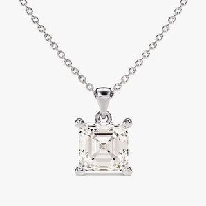 1.0 CT Asscher Moissanite Diamond solitaire Pendant Necklace in Solid Gold