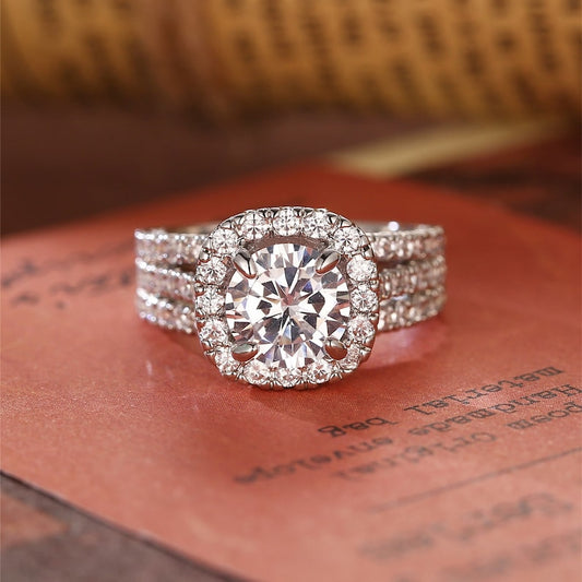 Stunning 3.0 CT Round Moissanite Engagement Ring with Triple Shank Pave Design 1
