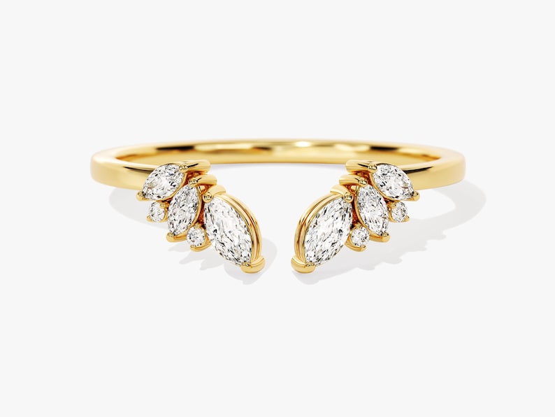 Stunning 0.30 CT Round & Marquise Moissanite Stones Open Wedding Band 1