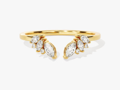 Stunning 0.30 CT Round & Marquise Moissanite Stones Open Wedding Band 1