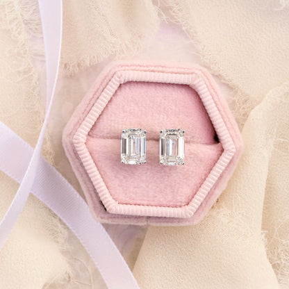 1.50 TCW Emerald Shape Moissanite Stud Earrings in Gold 4