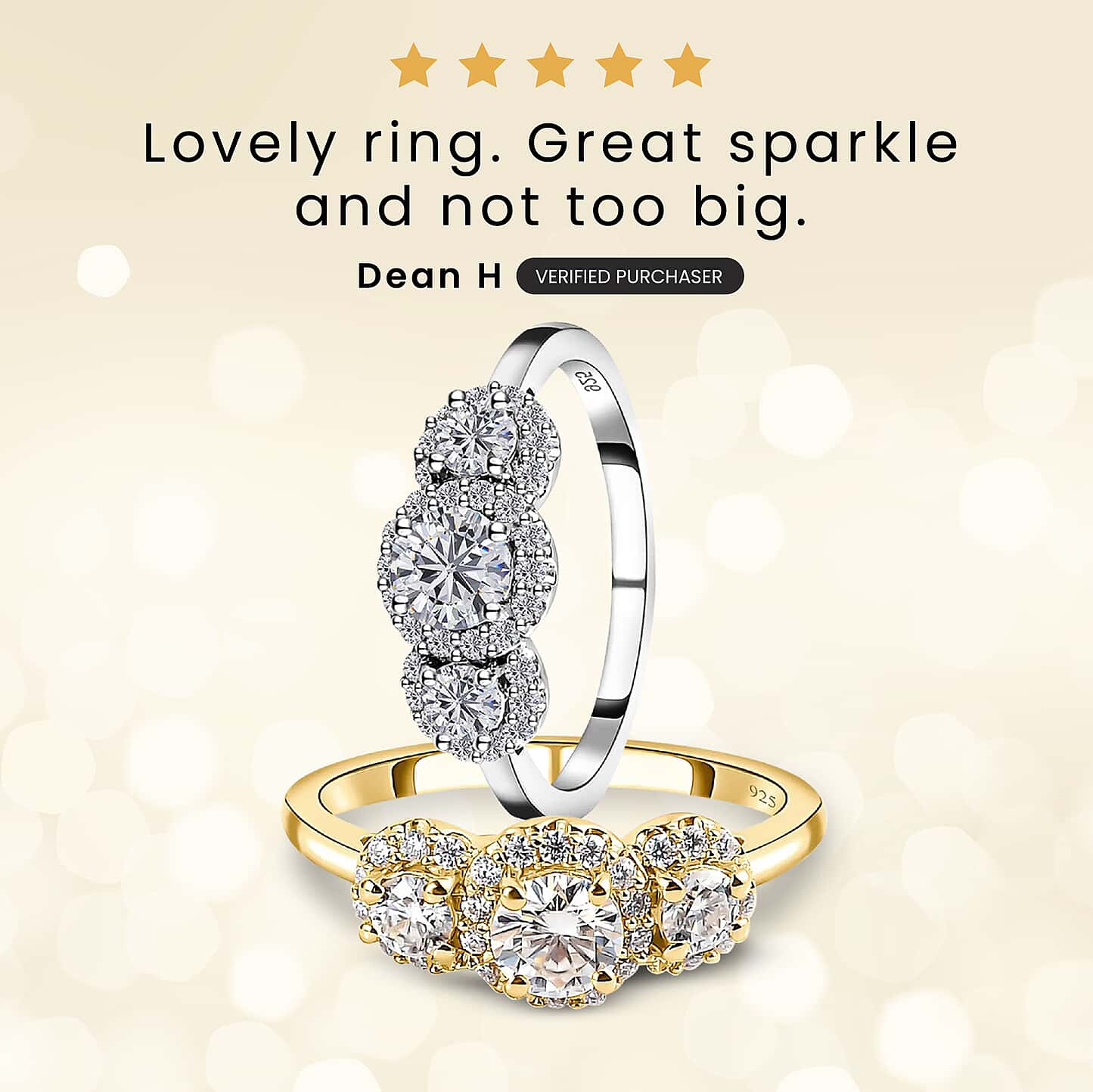 Round Cut Halo Three Stone Style Cubic Zirconia in 925 Sterling Silver Ring 2