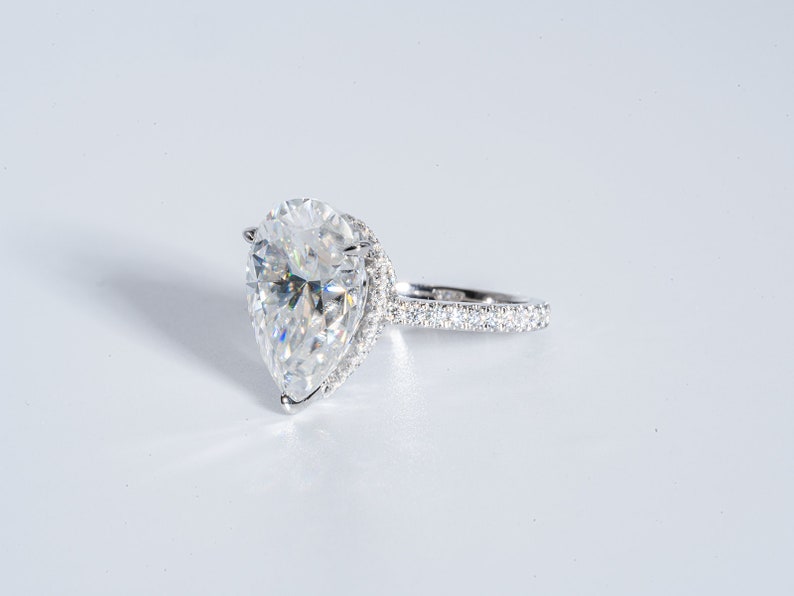 Stunning 5.0 CT Pear Moissanite Engagement Ring with Double Hidden Halo & Pave Design 7